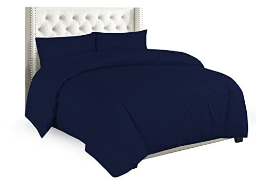 Sapphire Collection Plain Duvet Cover With Pillow Cases Non Iron Percale Quilt Cover Bedding Bedroom Set (King, Navy Blue)