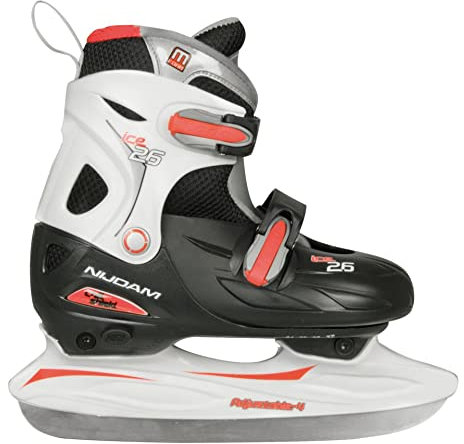 Nijdam Kinder Kindereishockeyschlittschuhe Verstellbar Eishockeyschlittschuhe, Schwarz/Weiß/Rot, 27-30