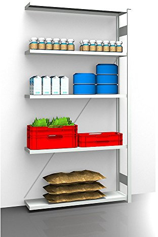 eurokraft | Hygiene-Steckregal | Regalhöhe 2350 mm | 5 Fachböden | BxT 1225 x 385 mm | Anbauregal