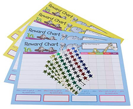 House of Card & Paper Reward Chart, 4 Charts and 225 Foil Star Shaped Stickers per Pack