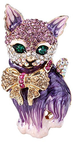 EVER FAITH® österreichisches Kristall Schmelz Modern Elegant Fliege Schleife Katze Brosche Modesschmuck Lila Gold-Ton N03051-6