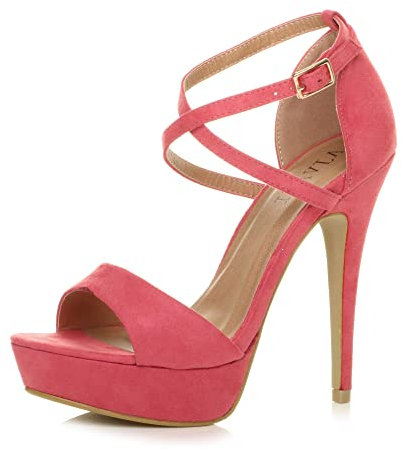 Womens Ladies mid high Heel Mary Jane Strap Evening Court Shoes Pumps, 4 UK, Pastel Coral Suede