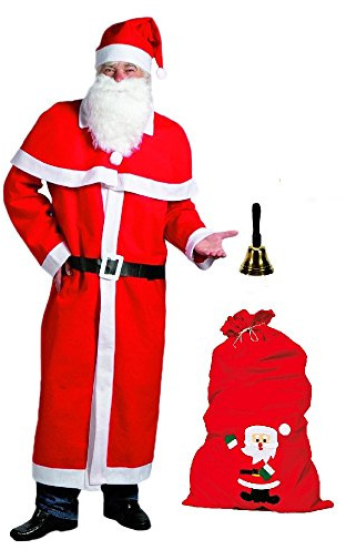 Idena 8580108 - Kostüm Weihnachtsmann, Santa Claus, Weihnachten, Weihnachtskostüm, Faschingskostüme, Rot (mit Filzsack und Glocke)