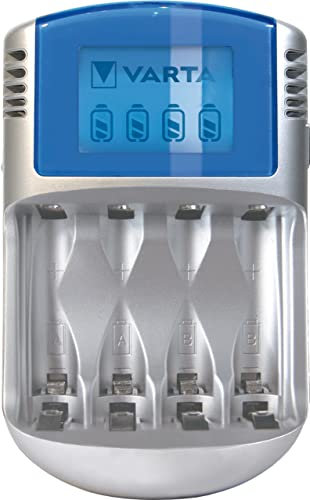 VARTA Chargeur de Piles, charge jusqu'à 4 AA/AAA Piles rechargeables, LCD Charger, avec câble USB et adaptateur 12V, non équipé