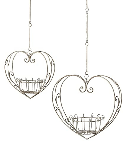 Boltze Deko-Tablett Felina 2-TLG. Set Herz Metall Weiß Shabby-Look Groß 40 x 55 cm Klein 26 x 29 cm für Innen- und Außenbereiche