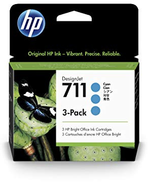 HP 711 CZ134A 3-Pack Cyan 29-ml Genuine HP Ink Cartridge with Original HP Ink, for HP DesignJet T120, T125, T130, T520, T525, T530 Large Format Plotter Printers and HP 711 DesignJet Printhead