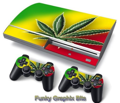 Funky Planet Funky Planet Fat PlayStation3 Film de protection autocollant pour console et 2 manettes de Manettes (marijuana)