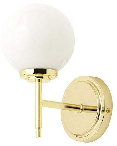 LITECRAFT Preston Wall Light Bathroom 1 Arm with Glass Globe Shade - (Brass)