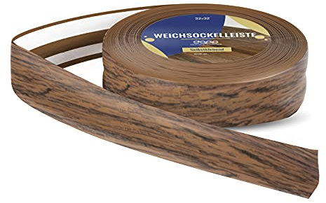DQ-PP WEICHSOCKELLEISTE | 10m | eiche rustikal | 32x23mm | PVC | selbstklebend | Knickwinkel Fussleisten Gummileiste Sockelleiste Winkelprofil Abschlussleiste Bodenleiste
