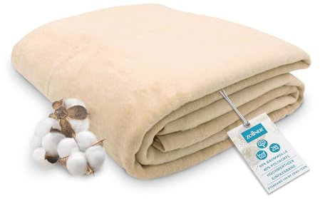 ZOLLNER Kuscheldecke flauschig in 150x200 cm - weiche und langlebige Sofadecke in beige - waschbar bis 40°C - Mischgewebe - mit elegantem Einfassband - Hotelqualität - Oeko Tex® Zertifiziert