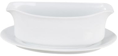 HIC Gravy Boat with Attached Saucer, Fine Porcelain, White, 18-Ounces