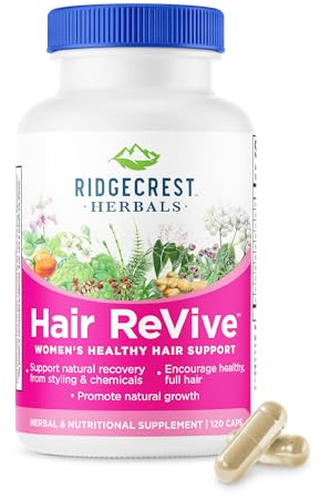 RidgeCrest Herbals Hair ReVive, Nutritional Hair Supplement with Vitamin C, Biotin (6000mcg), Zinc, and Copper, Hair Vitamins for Women to Support Healthy Hair, Skin, and Nails (120 Caps, 30 Servings)