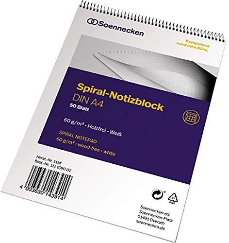 Soennecken Notizblock 1118 DIN A4 60g kariert 50Blatt weiß