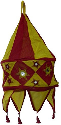Indischer Lampenschirm Bordeaux - gelb 48cm Baumwolle Dekolampe Orient Hängelampe