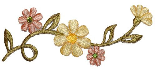 alles-meine.de GmbH Blumenranke gelb grün 8,7 cm * 3,8 cm Bügelbild - Aufnäher Applikation - Blume Ranke Blüten Blüte grün Paillette