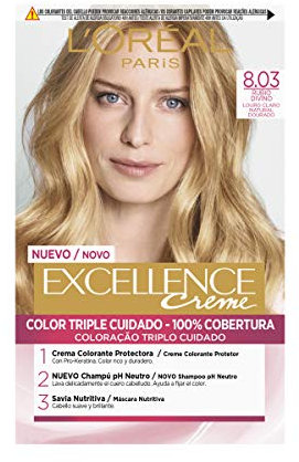L'Oreal Paris Excellence Crema Color Triple Cuidado, Aromático, 8.03 Rubio Divino, 1 Unidad (Paquete de 1)