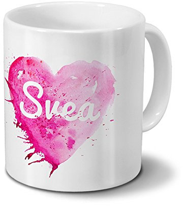 Tasse mit Namen Svea - Motiv Painted Heart - Namenstasse, Kaffeebecher, Mug, Becher, Kaffeetasse - Farbe Weiß