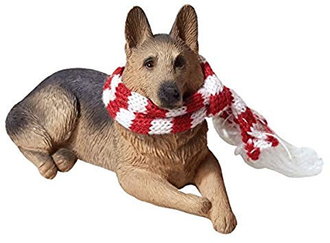 Sandicast Deutscher Schäferhund mit rotem und weißem Schal, Weihnachtsdekoration
