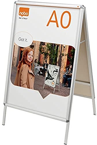 Nobo Premium Plus Plakatständer mit Klapprahmen, Größe A0, Freistehend, Doppelseitig, Aluminiumrahmen, Entspiegelte Kunststoff-Abdeckung, Silber, 1902204