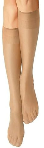 Nur Die Knie Seidenfein 15 DEN transparente Nylon Fein-Kniestrümpfe seidig glänzend breiter Komfortbund Damen, amber, one size