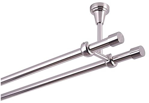 MDEKOR Gardinenstange 120 cm 2 läufig Vorgangstange doppelläufig Deckenbefestigung Edelstahl - Optik gebürstet
