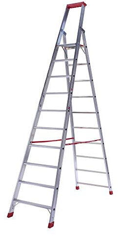 euroline Aluminium Stufenleiter mit Sicherheitsbrücke, Leiter, Silber, 10 Stufen, 800 mm hoch, 80 mm breit