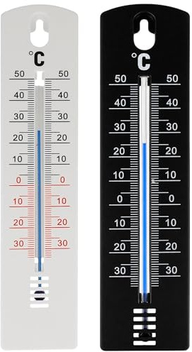 Lantelme Gartenthermometer 2er Set | 20cm Farbe Weiß und Schwarz aus Kunststoff | Außenthermometer Analog Temperatur -35 bis 50°C | Thermometer auch für Innen Zimmer Balkon