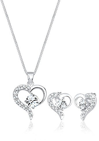 Elli Schmuckset Damen Schmuckset Herz mit Kristallen in 925 Sterling Silber