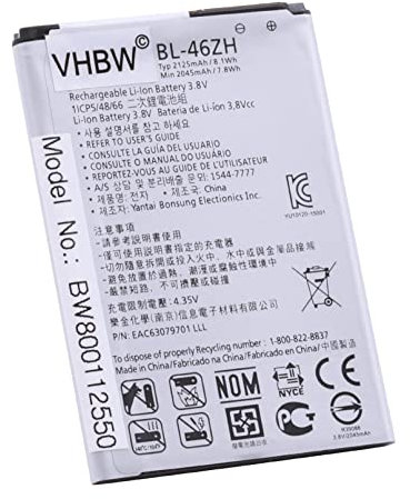 vhbw batteria compatibile con LG K7 Dual SIM, K7 Dual SIM TD-LTE, K7 HSPA, K7 LTE, K8, K8 4G, K89 smartphone cellulare (2125mAh, 3,8V, Li-Ion)