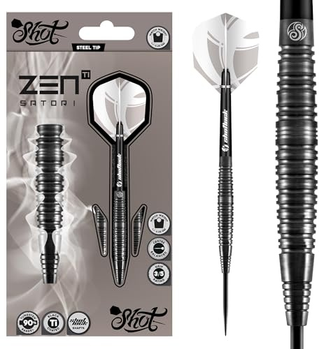 Shot! Darts Zen Satori Steel Tip Dart Set Center Weighted-90% Tungsten Barrels (24)