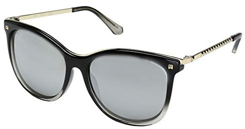 GUESS Women's GF0302 Shiny Black To Crystal Grey/Smoke Mirror Lens Sunglasses