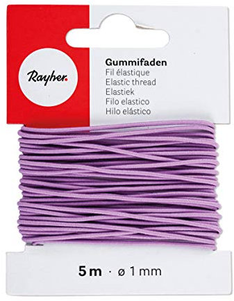 Rayher 8908939 Gummifaden, 1 mm ø, Karte 5 m, lila, elastische Gummischnur zum Nähen von Behelfsmasken, für Armbänder usw.