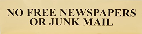 Centurion 6023 No Free Newspapers Or Junk Mail Sign - Self-Adhesive PVC - Polished Gold Effect - 200mm x 50mm, White