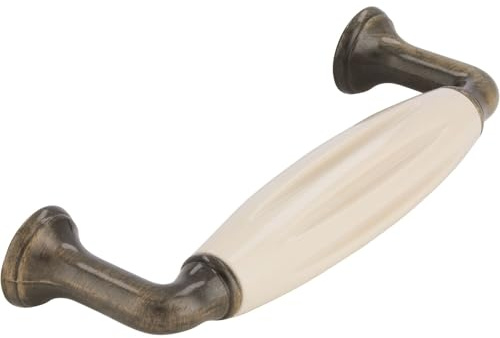 SIRO Möbelgriff + Einlage Wörth, Klassisch, Vintage, Landhaus, Druckguss - Kunststoff altmessing brüniert gebürstet beige, 114 mm x 37 mm x 18 mm, LA 96 mm, 1918-114ZN31A78