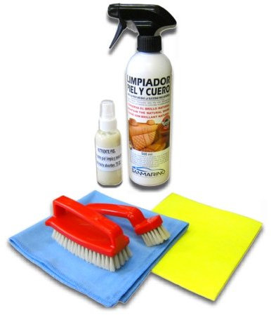 SANMARINO Kit Limpieza TAPICERÍAS Piel Y Cuero 500 ML. + NUTRIENTE Piel + Cepillo Doble Especial + BAYETAS