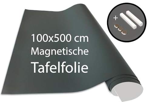 Cuadros Lifestyle Tafelfolie 100 x 500 cm | Magnetisch und selbstklebend - Vinyl- Kreidefolie | Magnetfolie | inkl. Kreide + Neodym-Magnete | Tafel 100x500 cm Grau
