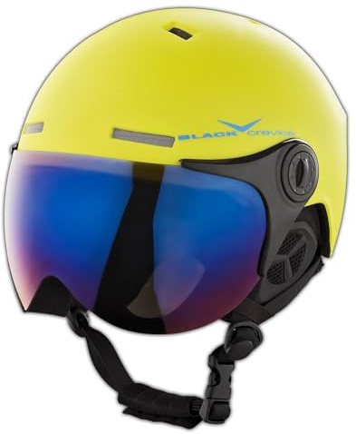 BLACK CREVICE Skihelm Saalbach I Skihelm mit Visier im Pilotenstyle in verschiedenen Farben I Skihelm Herren & Damen inkl. Skihelm-Ersatzvisier I Unisex Snowboard-Helm I Größenverstellbar