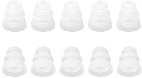 sourcingmap Replacement Earbuds Tips, Soft Silicone Earpads with Three Flanges Noise Reduce Eartips for Earphone, 10pcs 5mm Inner Hole Ear Cushion Earpads Fit Most In-Ear Headphones, Clear