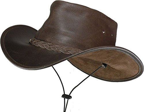 Harrys-Collection Damen Herren Leichter Lederhut aus Rindleder in 3 Farben!, Größe:M, Farben:dunkelbraun