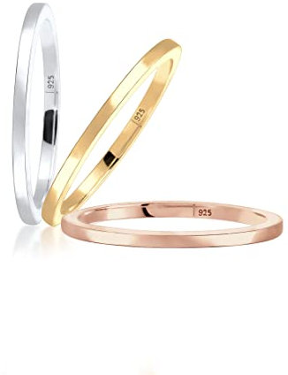 Elli Ring Damen Set Stapel Tri-Color in 925 Sterling Silber