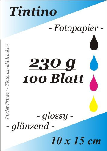 100 Blatt Fotopapier 10 x 15 cm 230g/qm high -glossy glaenzend - sofort trocken - wasserfest - hochweiß - sehr hohe Farbbrillianz fuer InkJet Drucker Tintenstrahldrucker