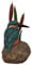 Kingfisher on a Stone with Bulrush Background, Resin & Metal Ornament | MW-SC07-F
