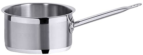 Contacto Edelstahl Stielkasserolle, hoch, 16 cm, seidenmatt gebürstet mit hochglänzendem Schüttrand, Sandwichboden, induktionsgeeignet, Hohlstielgriff