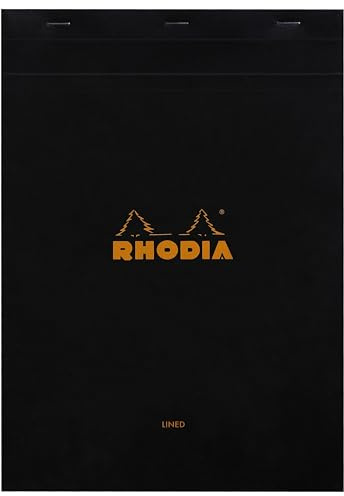 Rhodia 186009C - Notizblock / Schreibblock geheftet dotPad No.18 DIN A4 21x29,7cm, 80 Blätter liniert 80g, abtrennbar und mikroperforiert, mit Kartonrücken, Schwarz, 1 Stück
