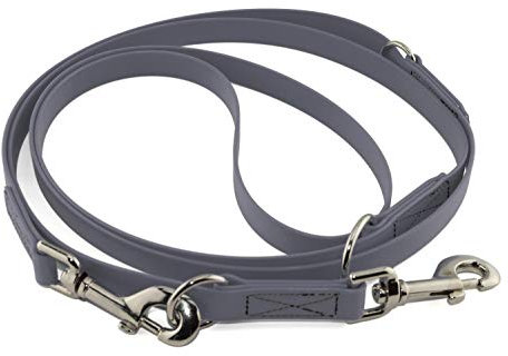 LENNIE Verstellbare BioThane Führleine, 13mm breit, 3m lang, Grau, genäht, Doppelleine
