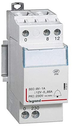 Transformateur pour sonnerie 230V vers 12V ou 8V - 24VA - 4 modules