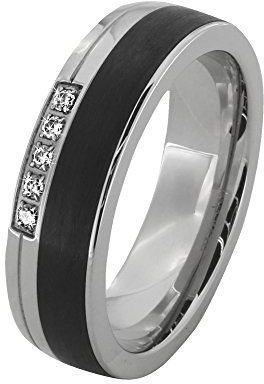 DOOSTI Freundschaftsring/Partnerring Chirurgischer Edelstahl 316L mit schwarzer Carbon Einlage - inkl. Gratis Gravur