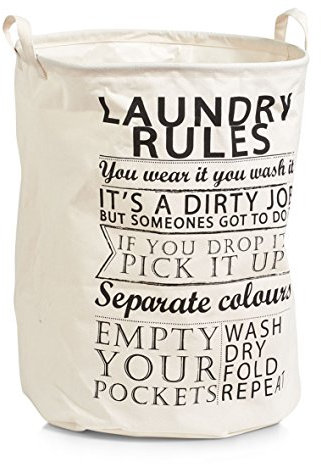 Zeller 14260 Wäschesammler Laundry Rules, Canvas, Stoff, beige, 38 x 38 x 48 cm