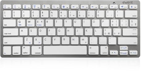 Ewent Teclado Bluetooth 3.0 compatible con todos los dispositivos iOS Android y Windows Layout IT, plateado/blanco