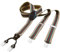 DonDon Hosenträger Herren extra stark getreift beige 3,5 cm Hosenträger Herren breit mit brauem Leder in Y-Form lang - Starke Clips passend für Anzug Jeans Chinos Vintage Rockabilly Suspenders